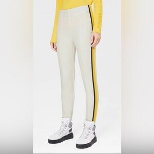 Bogner Cream White Ski Pants with Black and Yellow Stripes
